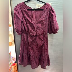 LoveShackFancy Burgundy Bow Mini Dress